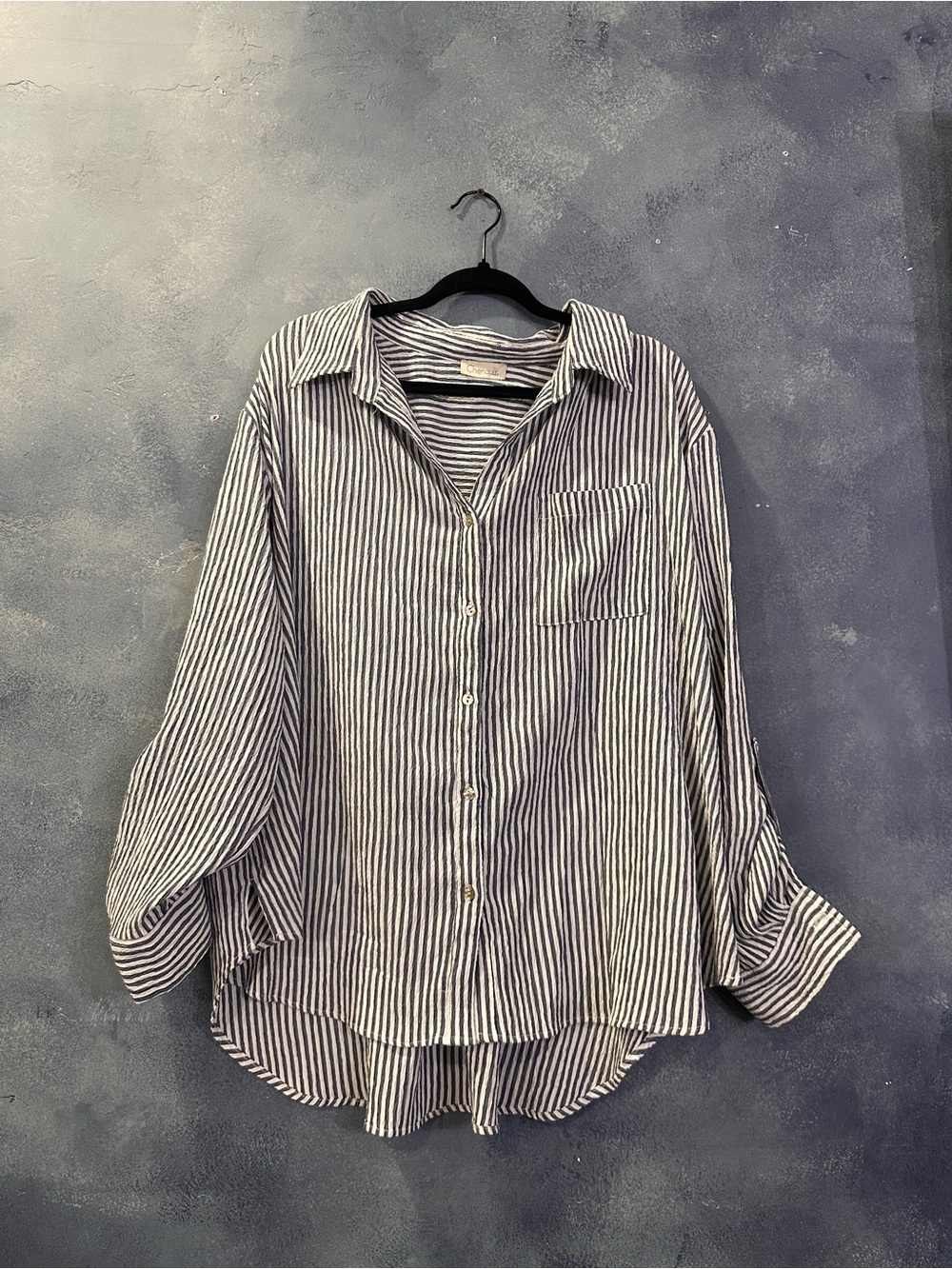 Chenault Navy and White Striped Casual Button-Down Shirt